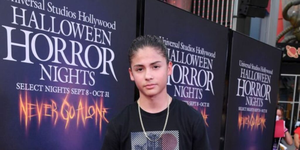 Miguel Cazarez Mora at Halloween Horror Nights Opening Night 2026, showcasing his style and presence at the event
