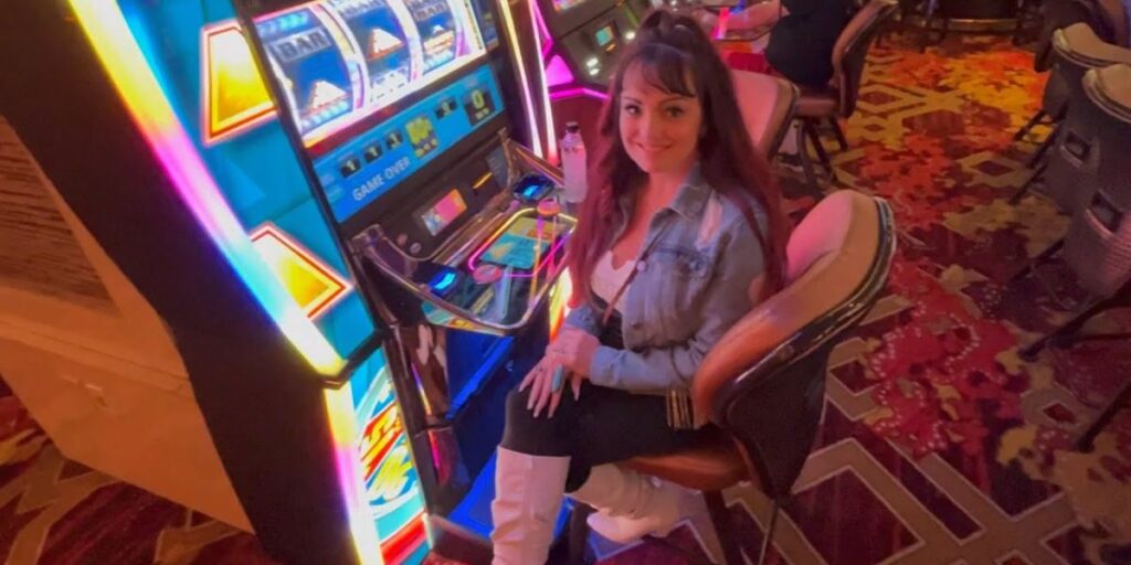 Slot Hopper playing The $25,000 Pyramid 3-reel slot machine during her social casino YouTube session