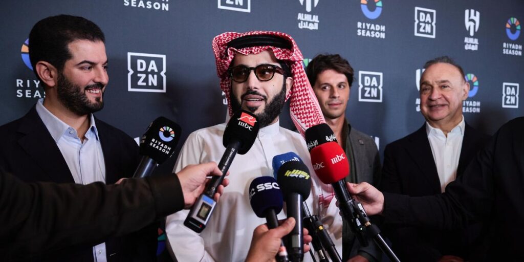 Turki Al-Sheikh announcing launch of Al-Hilal Channel on DAZN sponsored by Riyadh Season
